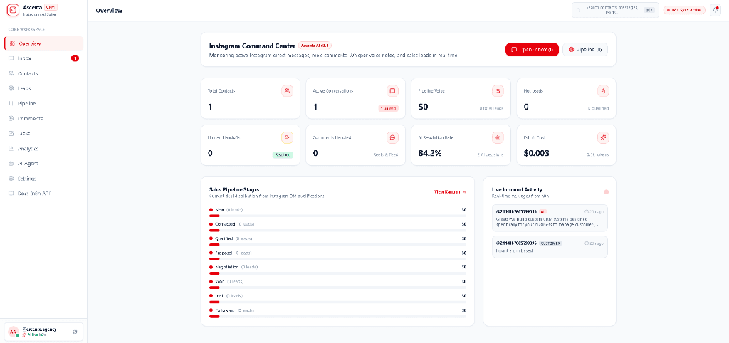 Instagram Multimodal AI Agent & CRM System Hero Section