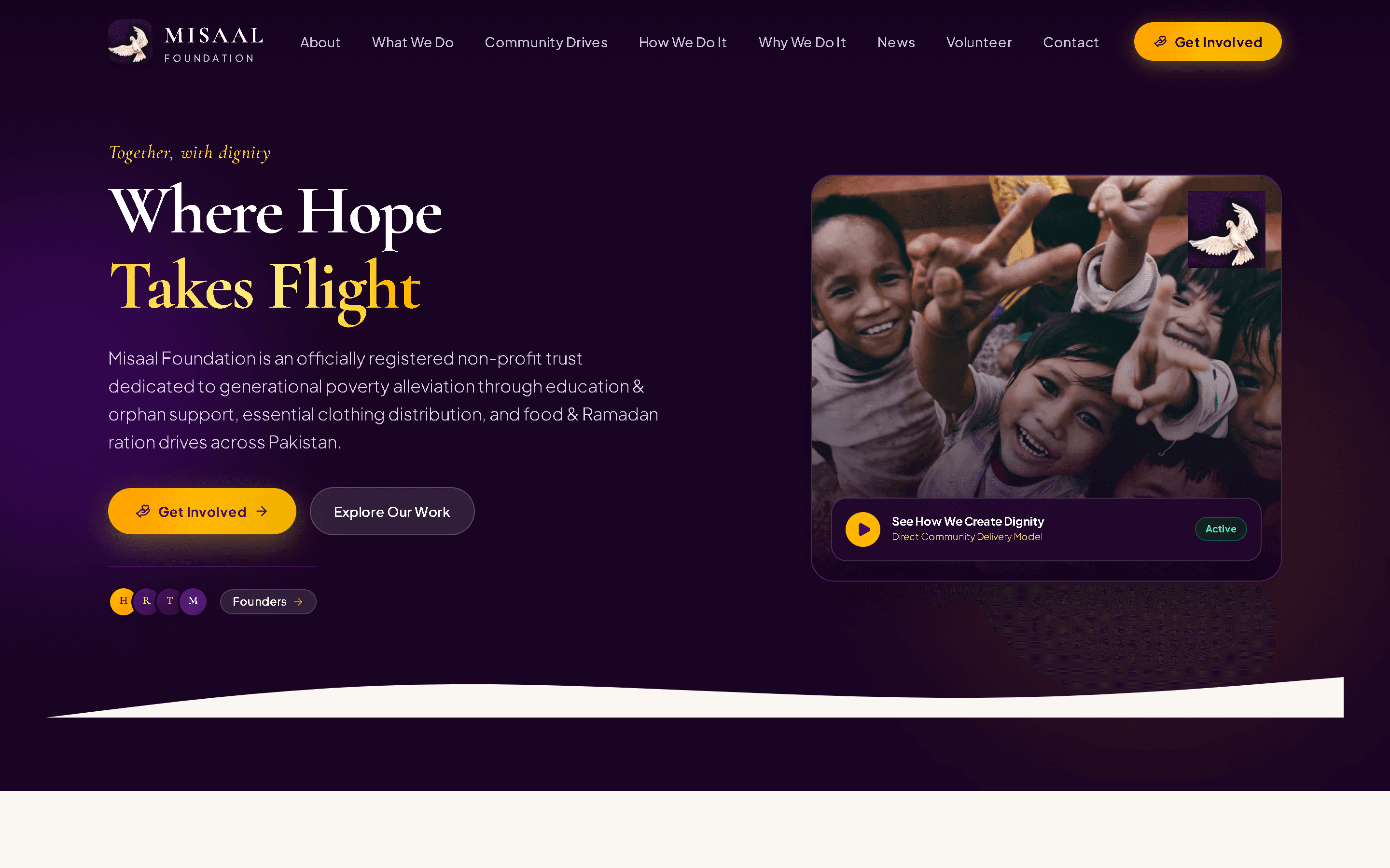 Misaal Foundation, Non-Profit Web Platform Hero Section